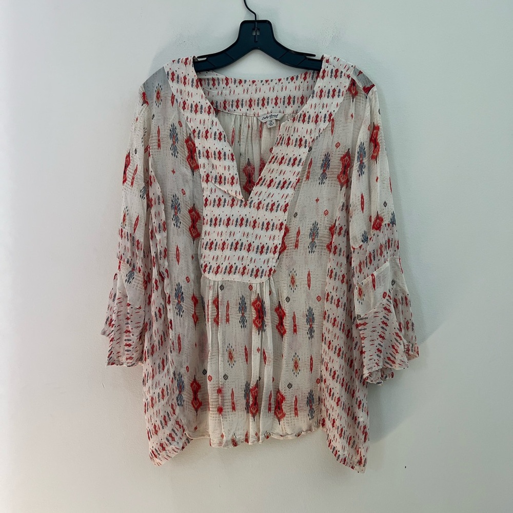 Lucky Brand woman’s Mix print boho top blouse - Picture 5 of 12